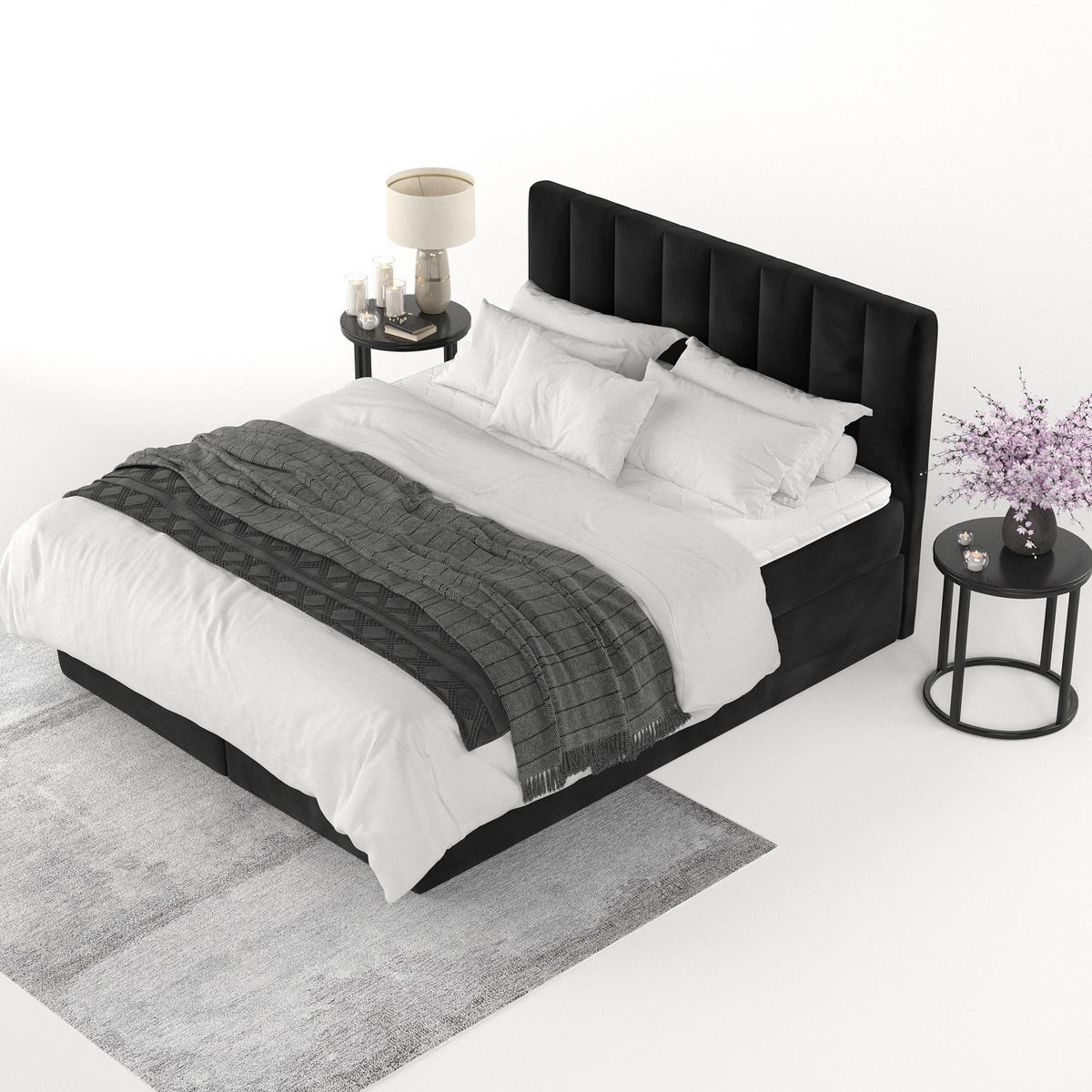 BOXBETT Lusso 180/200 cm Schwarz im Kronos Stoff - Schwarz, Holz/Holzwerkstoff (180/200cm) - AltaBeds