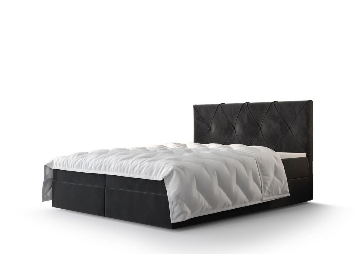 BOXBETT ALTEA 200x200, mit Matratze H3 und Topper, Monolith 97 - Dunkelgrau, Holz/Kunststoff (200/200cm) - Bedante