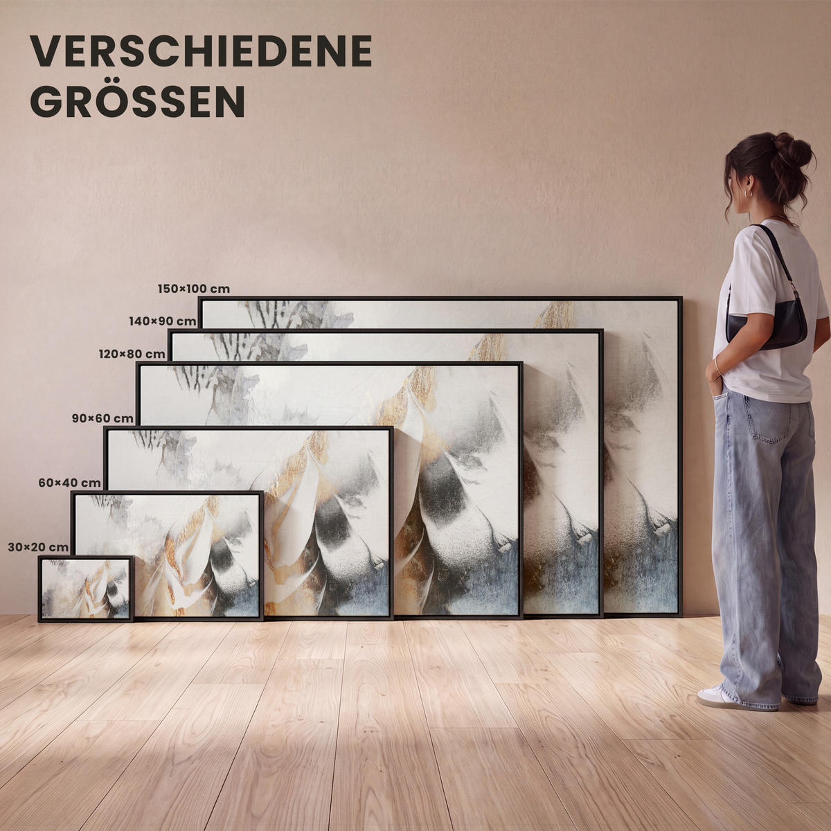LEINWAND Bilder mit Rahmen - Luxus - Abstrakt - Gold - Weiß - 120x80 - Goldfarben, Textil (120/80cm) - MuchoWow