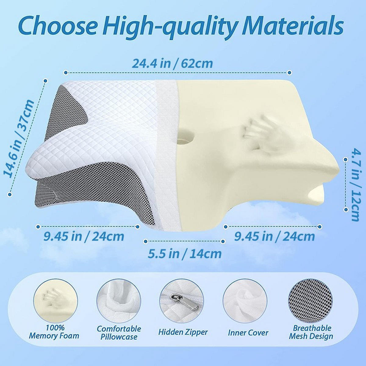 NACKENKISSEN ，Ergonomisches , 62 x 37 x 12 cm - Pastellgrün, Textil (62/37cm)