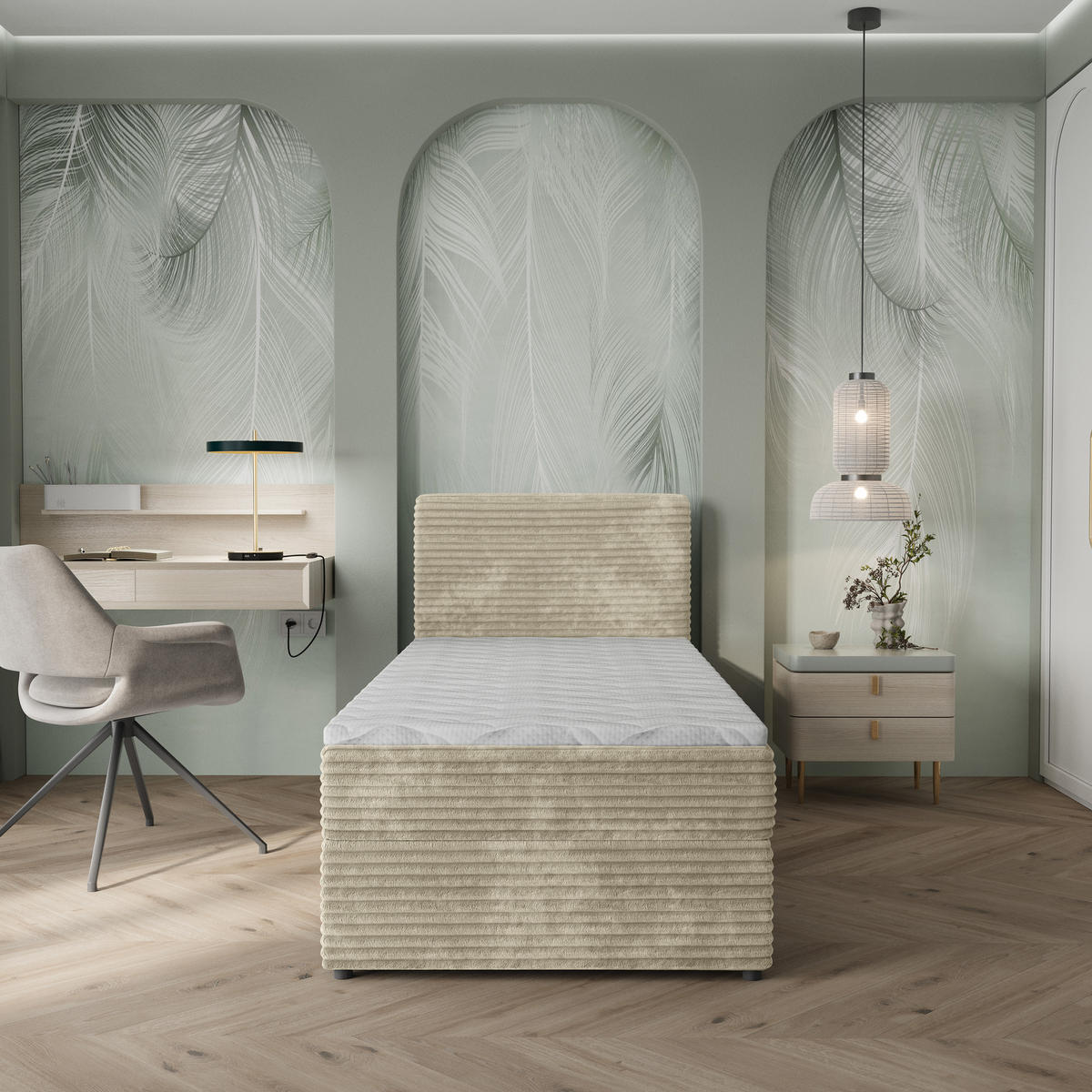 BOXBETT PISA 80 80x200 cm mit Matratze und Topper, H2+H3 - Creme - Creme, Holz (80/200cm) - MASSENO