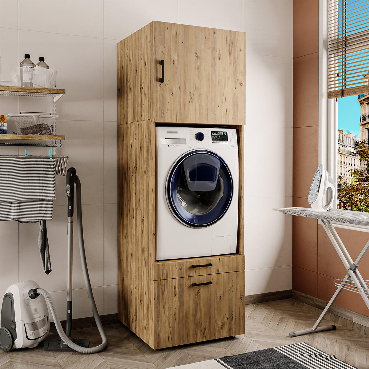 WASCHMASCHINENSCHRANK Serie 2 67cm Breit, 205cm Hoch - Eichefarben, Holzwerkstoff (67/205/67cm)