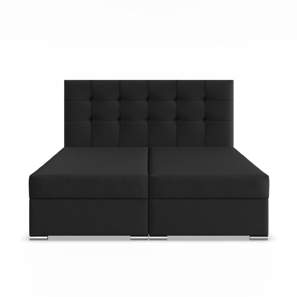 BOXBETT MIT KOPFTEIL 140x200 ELDA, Schwarz - Schwarz, Textil (140/200cm) - Mebligo