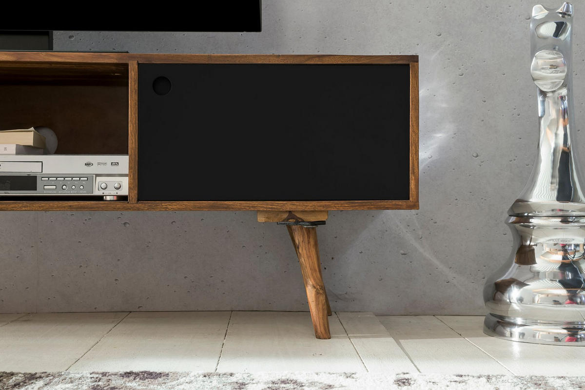 TV-LOWBOARD Massivholz, rustikaler Landhausstil, einzigartige Maserung, Schwarz 140x35x45 cm - Dunkelbraun/Schwarz, Holz (140/45/35cm) - KADIMA DESIGN