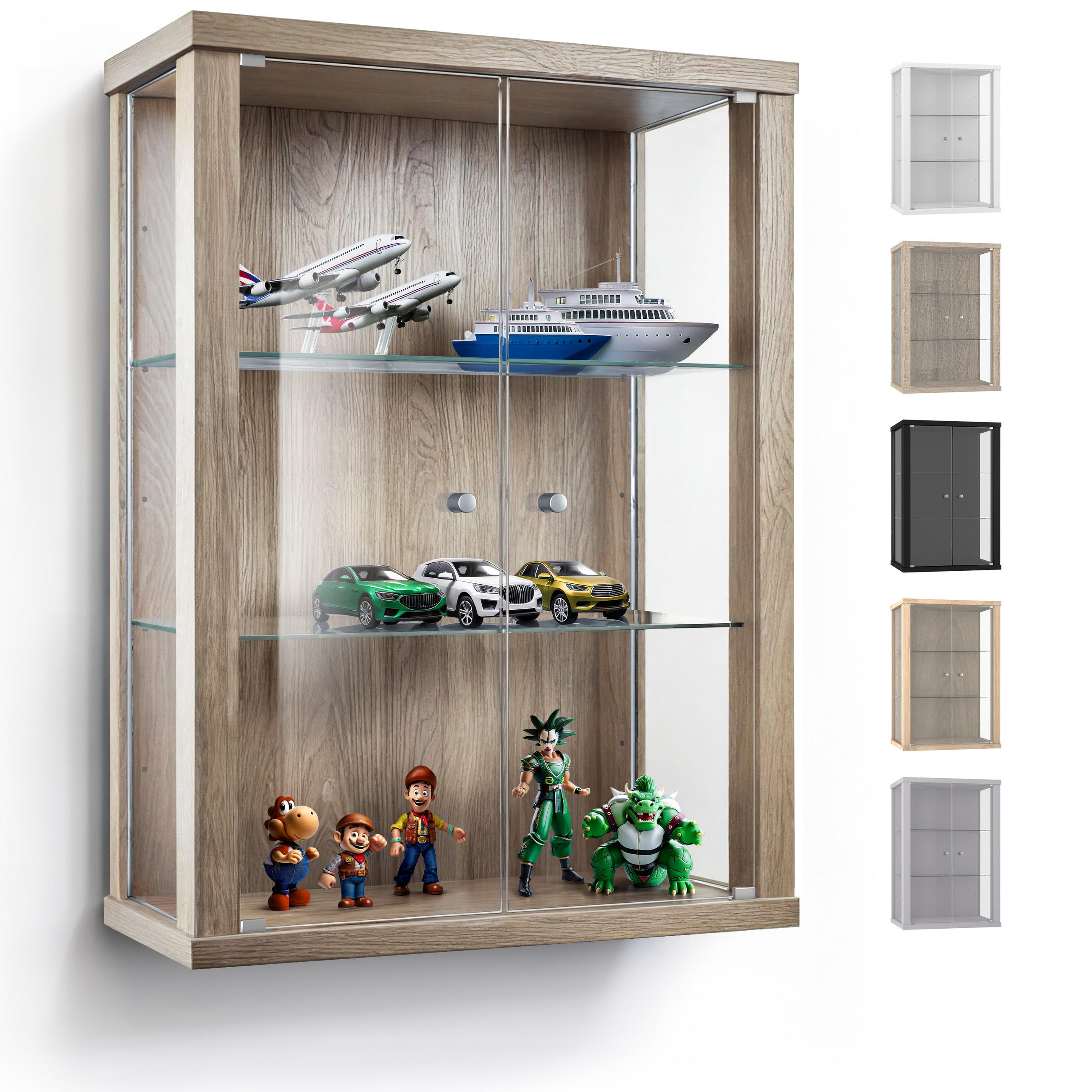 HÄNGEVITRINE 25/60/80 cm mit 2 höhenverstellbaren Glasböden - Transparent/Silberfarben, Glas/Holzwerkstoff (60/80/25cm) - K-Möbel