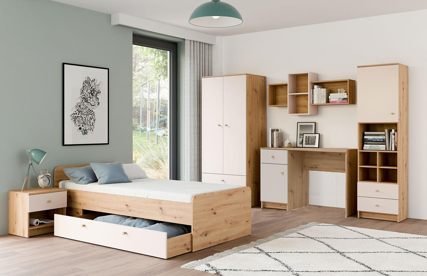 JUGENDZIMMER Trey Set C - 6-teilig - Kaschmir/Eiche Artisan, Holz/Holzwerkstoff (79/188/54cm) - QMM TraumMöbel