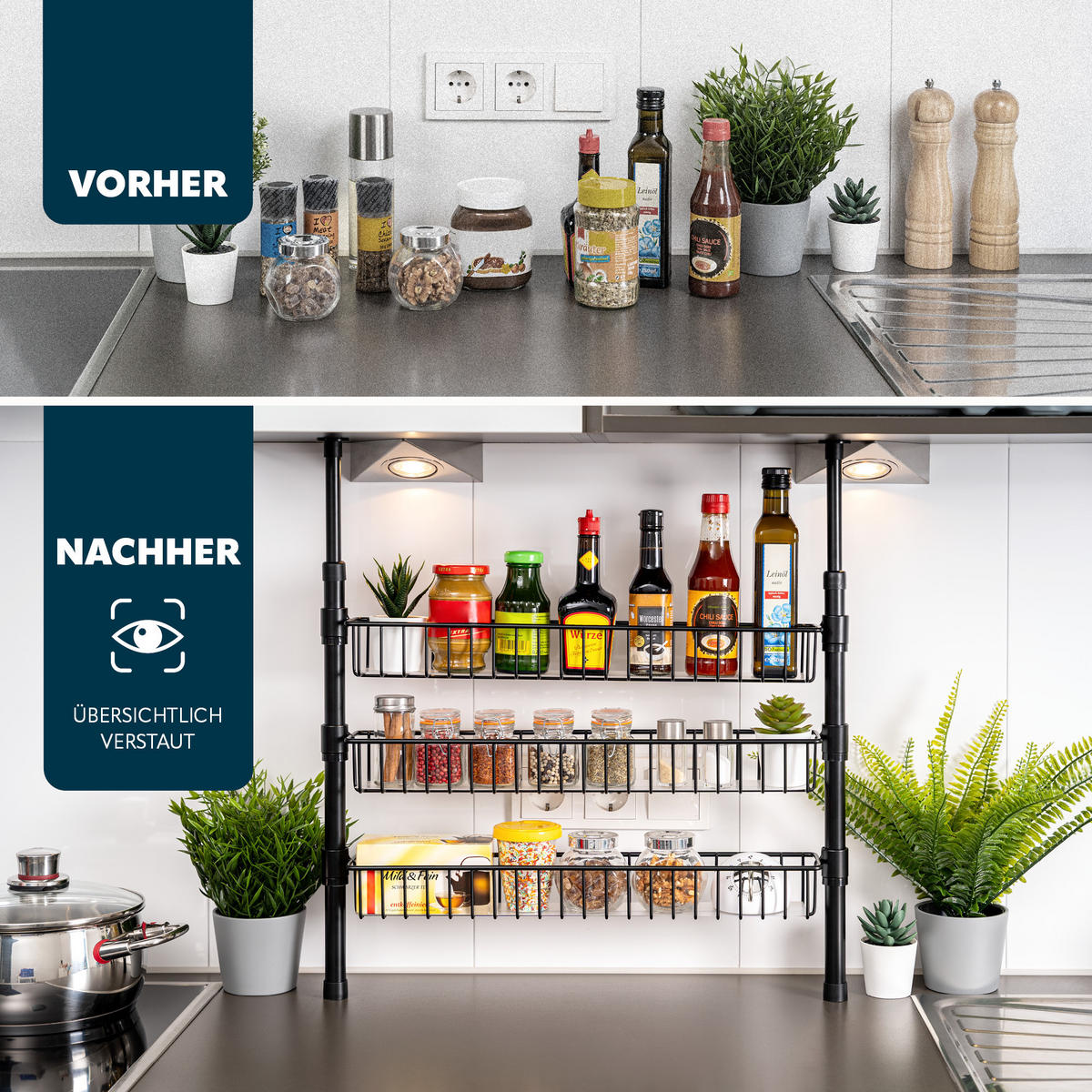 TELESKOP-GEWÜRZREGAL, schwarz, Metall - Schwarz, Metall (55/80/8cm) - bremermann