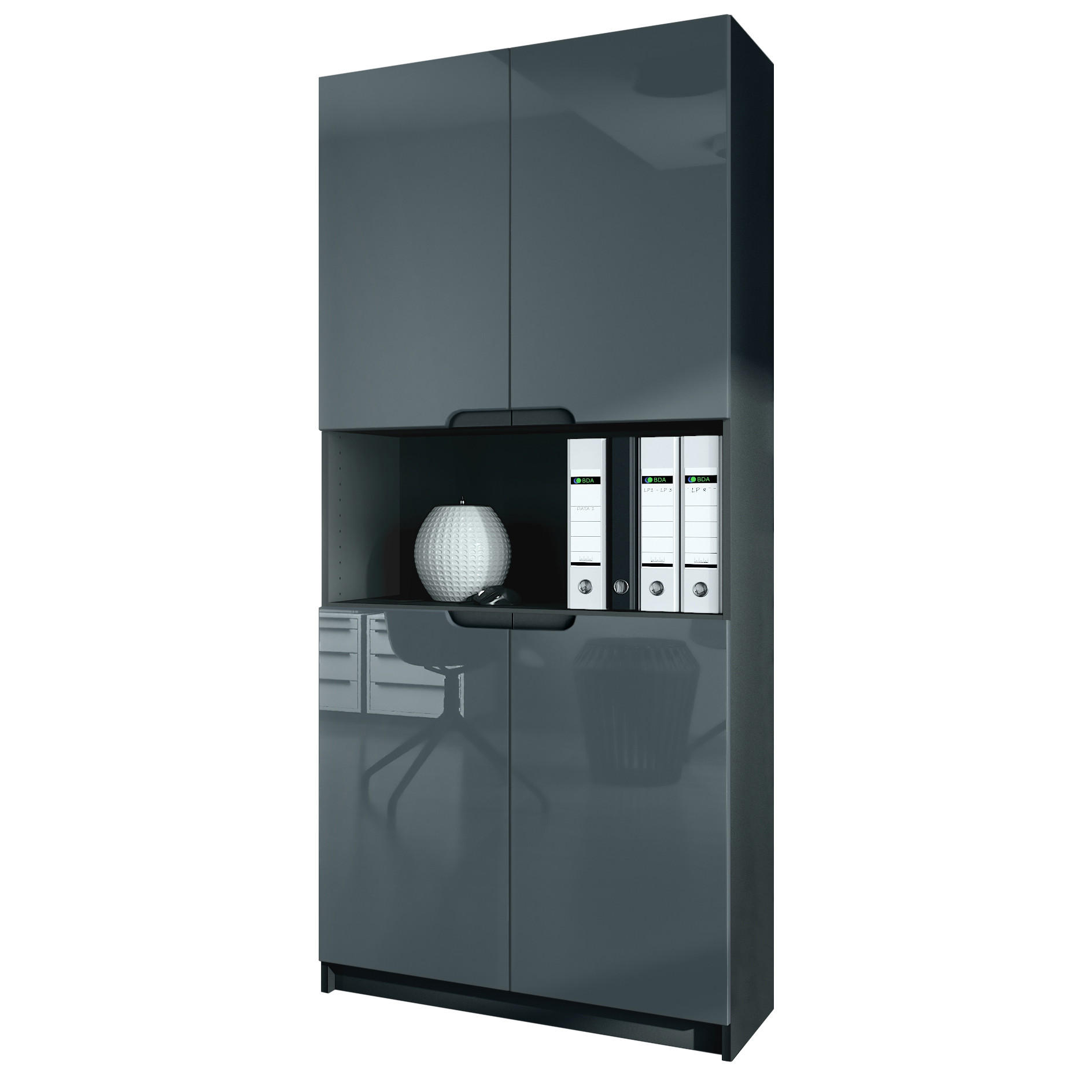 BÜROSCHRANK Logan Fronten in Grau Hochglanz - Grau, Holzwerkstoff (82/184/37cm) - Vladon