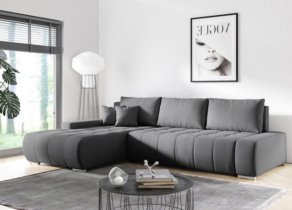 ECKSOFA mit Schlaffunktion Dhaka L, Grau - Grau, Textil (185/265cm) - Fedve