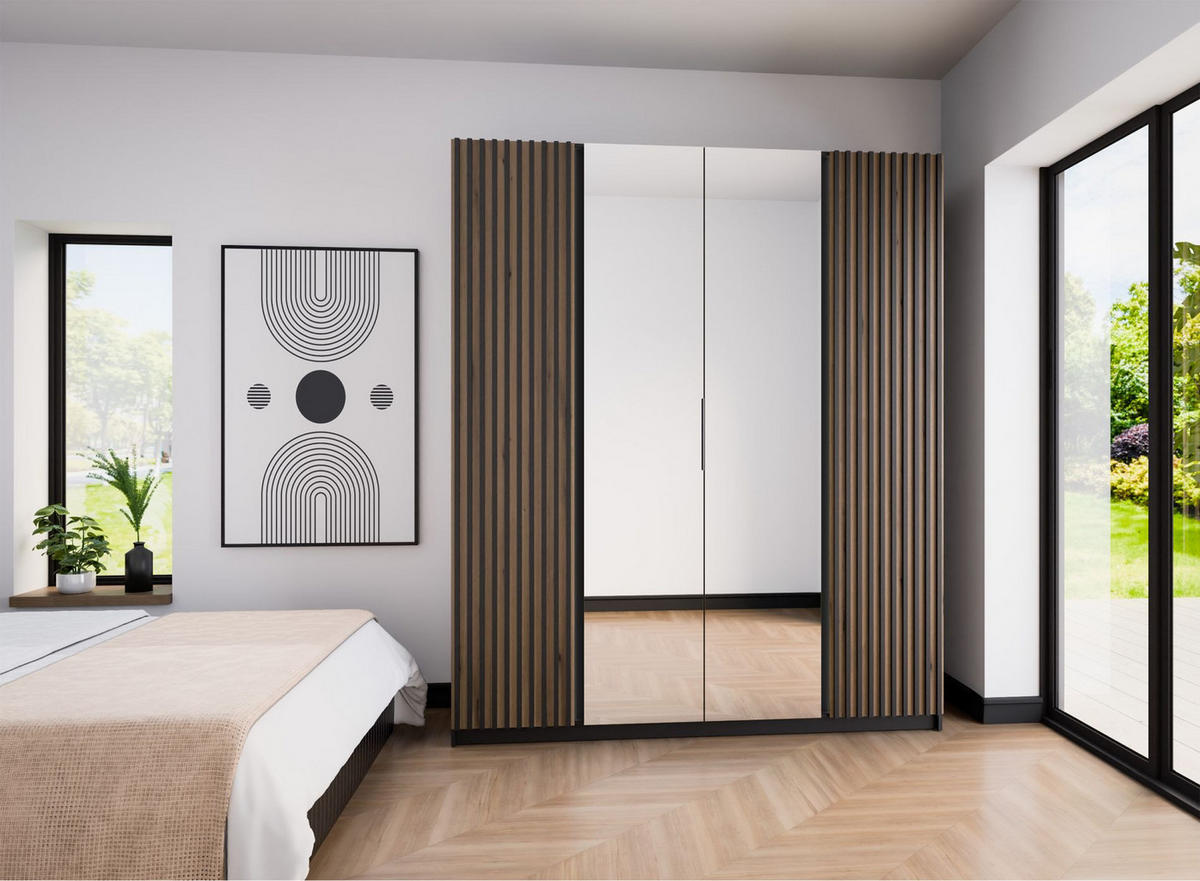 KLEIDERSCHRANK Kaja Schwarz 200 cm - Schwarz, Holzwerkstoff/Metall (200/239/61.9cm) - Selsey
