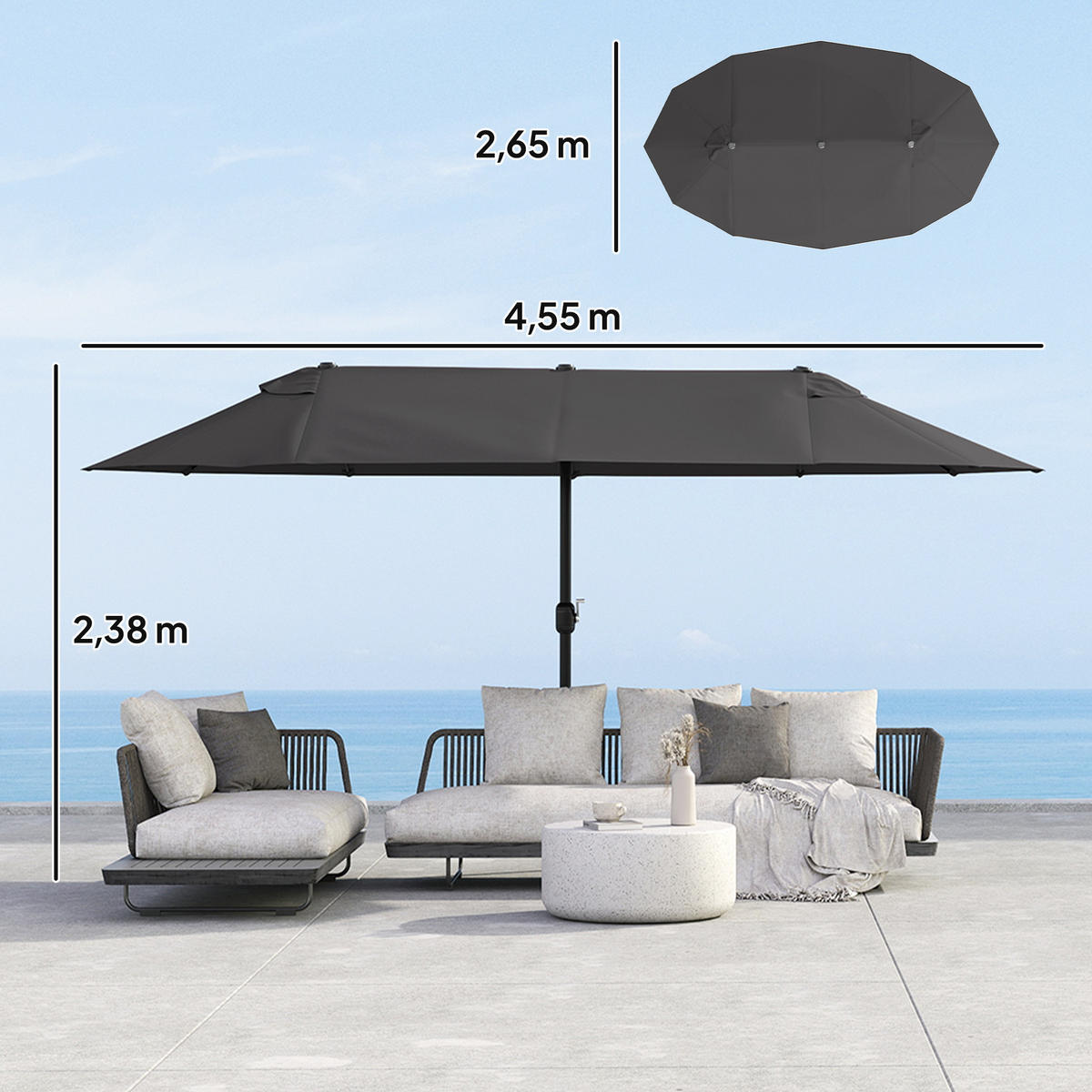 SONNENSCHIRM, Gartenschirm, Marktschirm, Doppelsonnenschirm, Terrassenschirm, Schwarz, Oval - Schwarz, Metall (270/460cm) - Outsunny