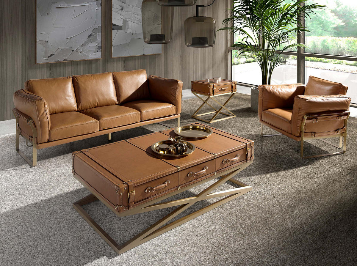 SOFA Klassisch Kamel Gold 222/90/84 - Braun, Leder (222/84/90cm) - ANGEL CERDA