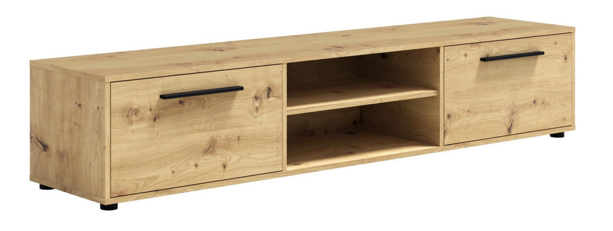 TV-SCHRANK Modena 190 cm mit Türen und Regalen in Eiche Artisan - Schwarz/Eiche Artisan, Holzwerkstoff/Kunststoff (190/38/40cm) - Ravio