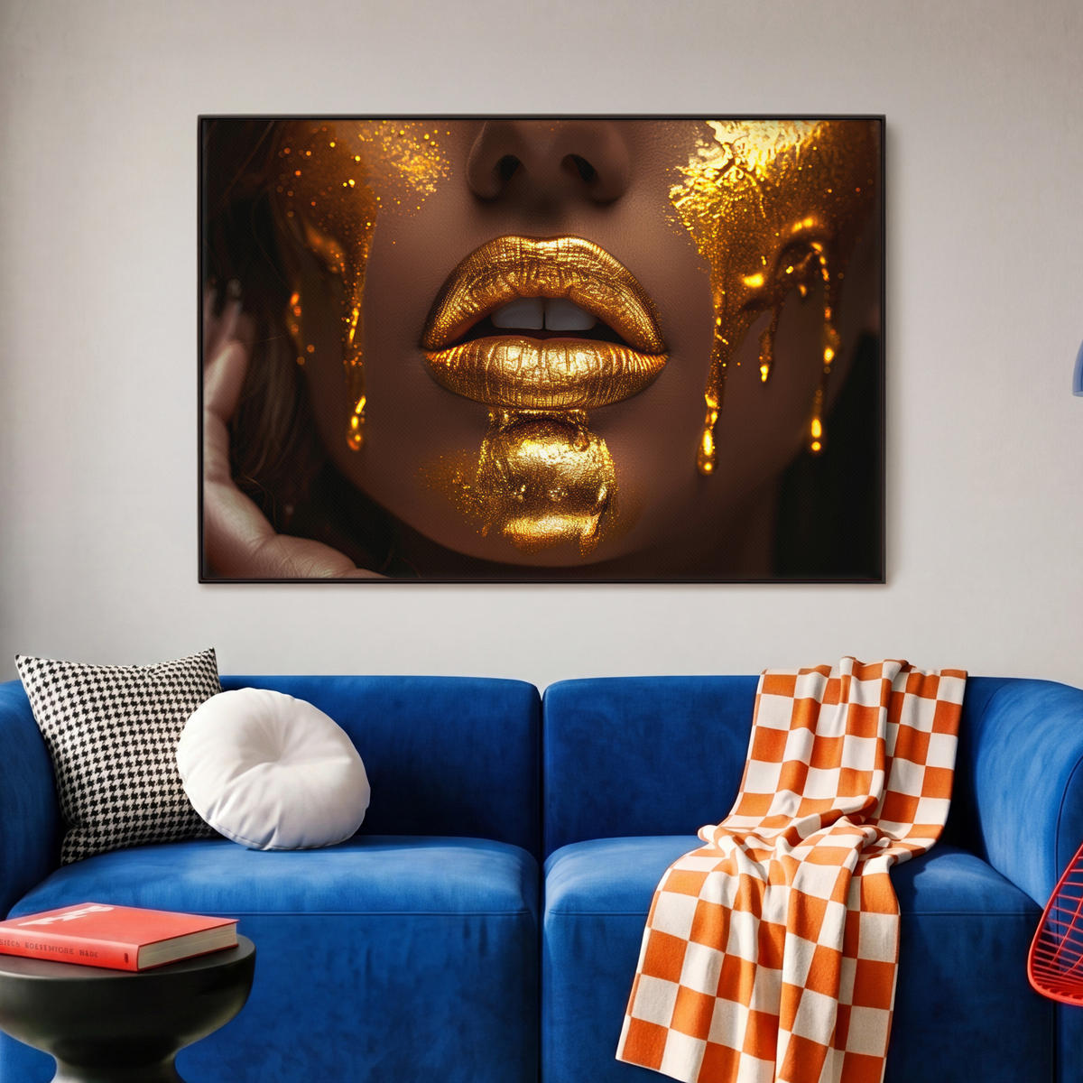 LEINWAND Bilder mit Rahmen - Frau - Gold - Luxus - Porträt - 90x60 - Goldfarben, Textil (90/60cm) - MuchoWow