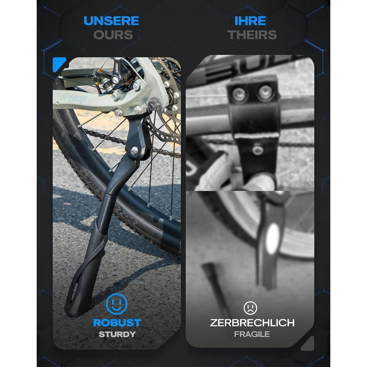 FAHRRADSTÄNDER höhenverstellbar 24-29 Zoll 40mm Lochabstand Aluminiumlegierung - Schwarz, Metall (4/1/37.5cm)