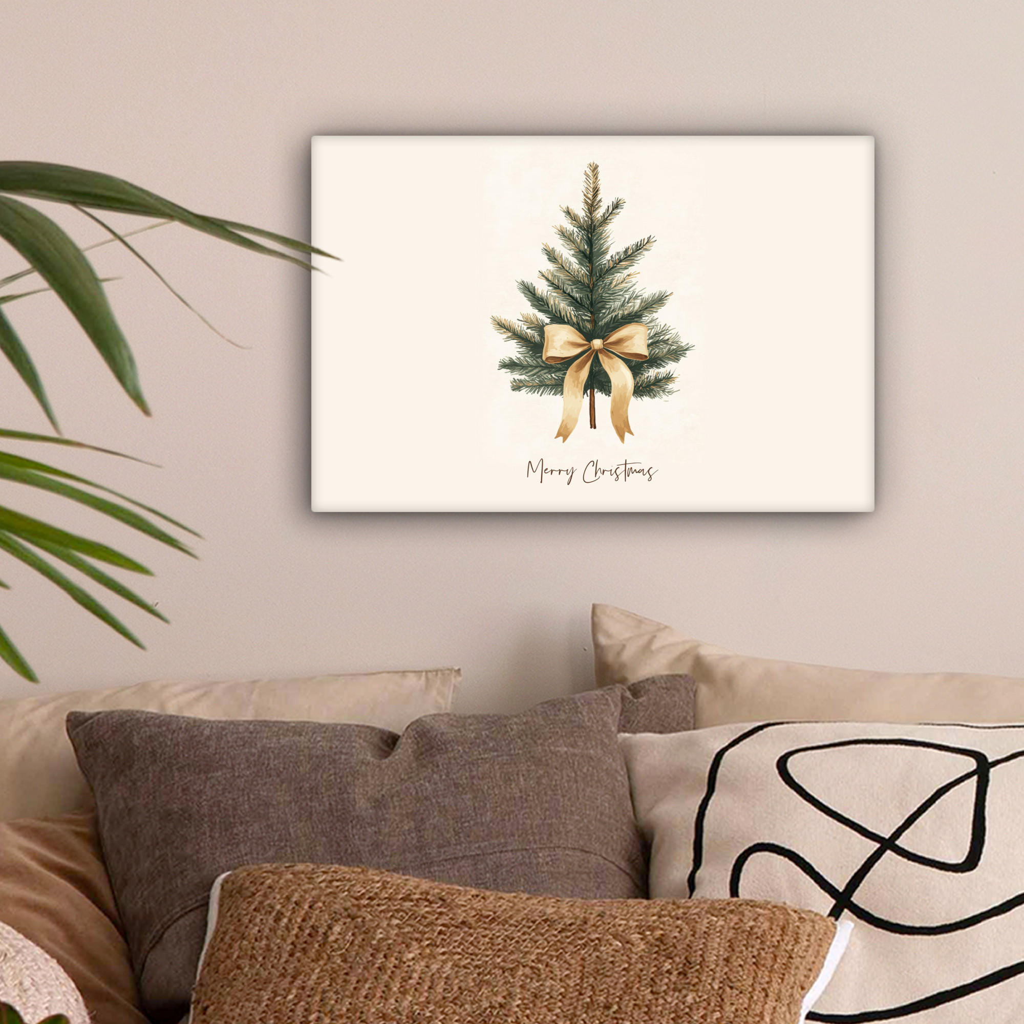 LEINWANDBILD Weihnachtsbaum - Weihnachten - Frohe Weihnachten - Beige 30x20 cm - Sandfarben, Textil (30/20cm) - MuchoWow