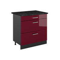 KÜCHENUNTERSCHRANK R-Line, Rot Hochglanz/Anthrazit, 80 cm mit 3 Schubladen Arbeitsplatte Anthrazit - Anthrazit/Rot, Holzwerkstoff (80/81.6/60cm) - Vicco
