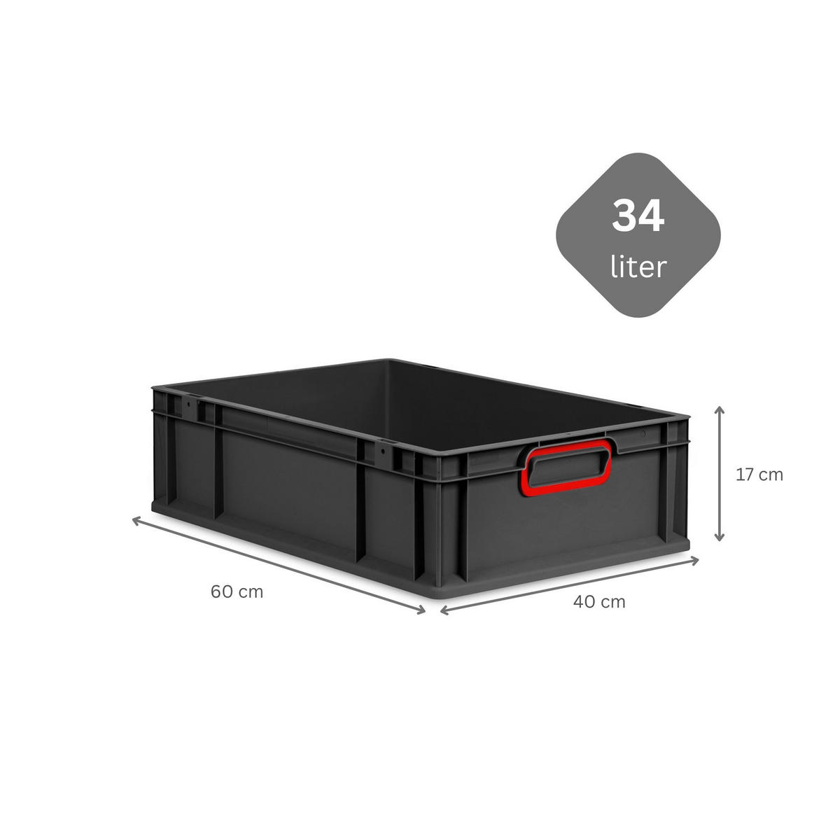 EUROBOX NextGen Color 17x40x60 cm 34 Liter Griffe rot zu, Schwarz - Rot/Schwarz, Kunststoff (40/17/60cm) - PROREGAL