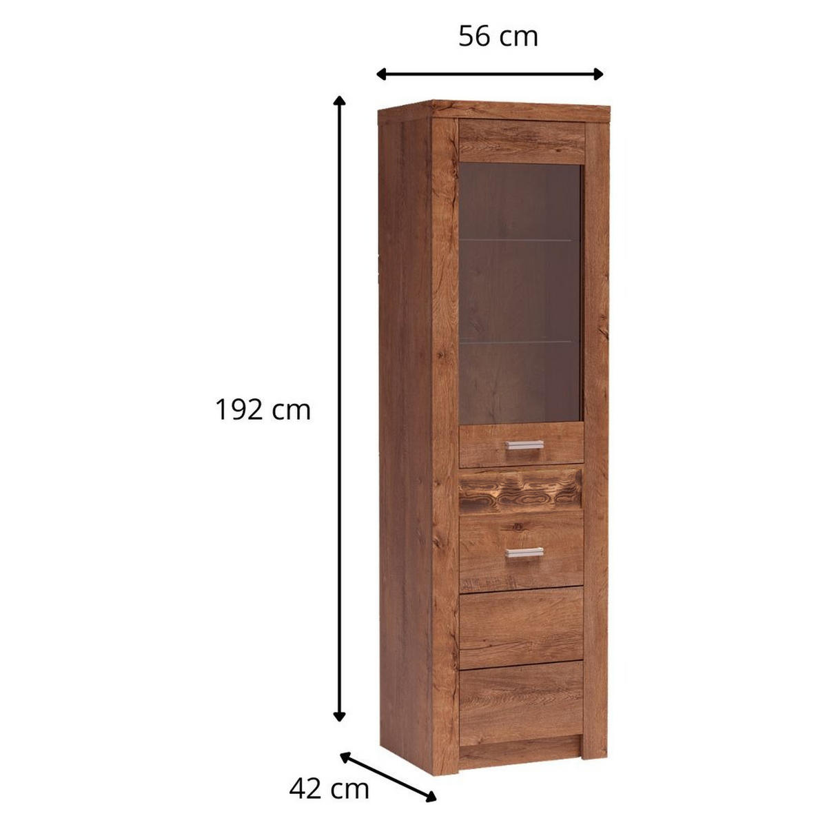 VITRINE Indianapolis I-4 56 x 192 x 42 cm Esche hell - Braun, Holzwerkstoff/Metall (56/192/42cm) - Koseto