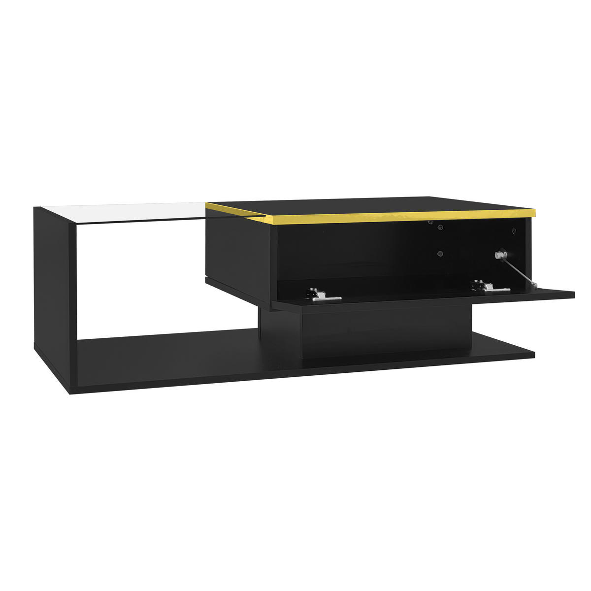 COUCHTISCH 100/50/32,5 cm Hochglanz-Schwarz mit Glas und LED-Beleuchtung - Schwarz, Holzwerkstoff (100/50/32.5cm) - OKWISH