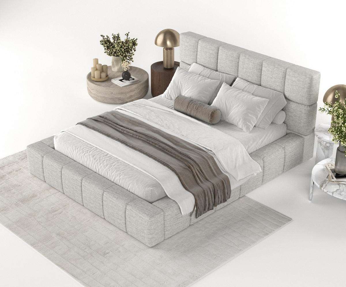 POLSTERBETT Paros mit Stauraum 160/200 cm Hellgrau im Modesto Stoff - Hellgrau/Schwarz, Holz/Holzwerkstoff (160/200cm) - AltaBeds