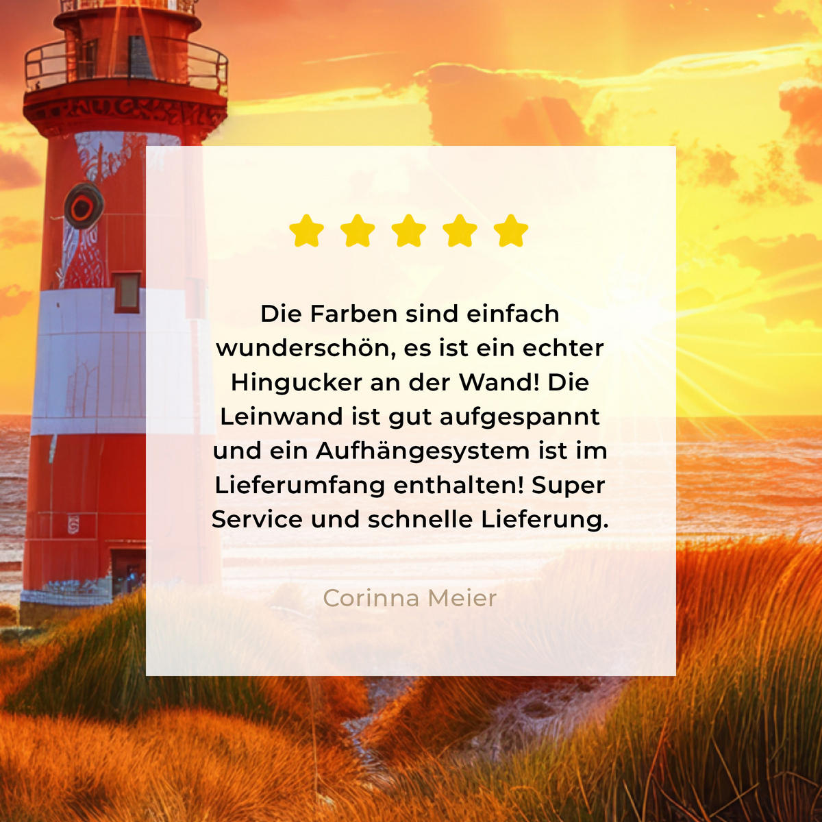 LEINWANDBILD Aussicht - Fenster - Leuchtturm - Sonnenuntergang - Strand 50x50 cm - Dunkelorange, Textil (50/50cm) - MuchoWow