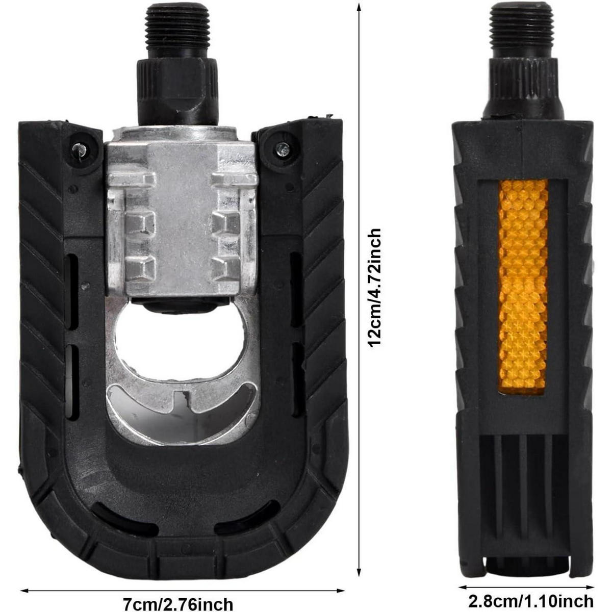 FAHRRADPEDALE Klapppedal mit Anti-Rutsch und Reflektoren Aluminium 9/16 Zoll - Schwarz, Metall (6.9/1.5/12cm)