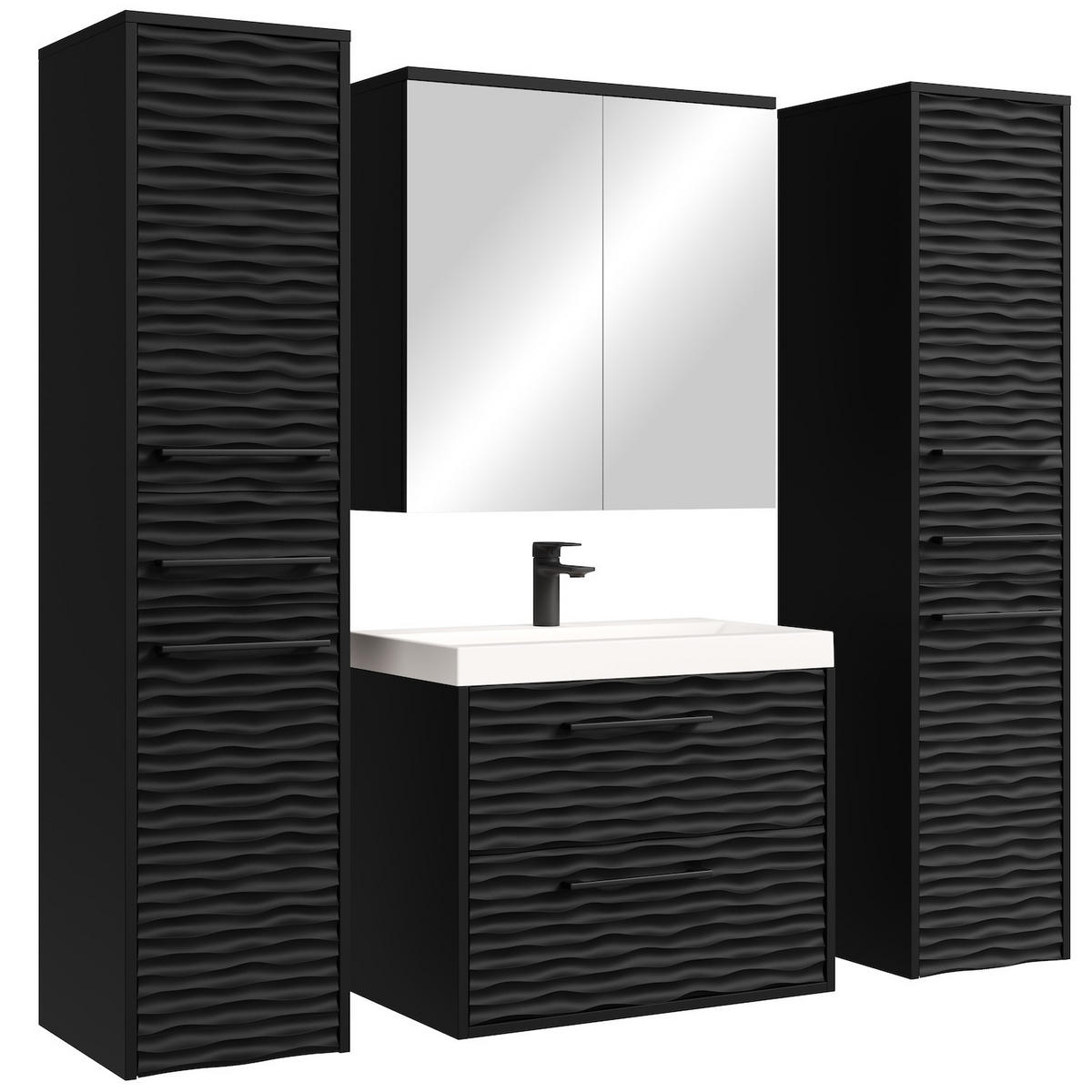 BADMÖBEL-SET Etna 5 Teile Schwarz Matt - 60 x 35 x 51 cm - Schwarz, Holz (60/51/35cm) - Badplaats