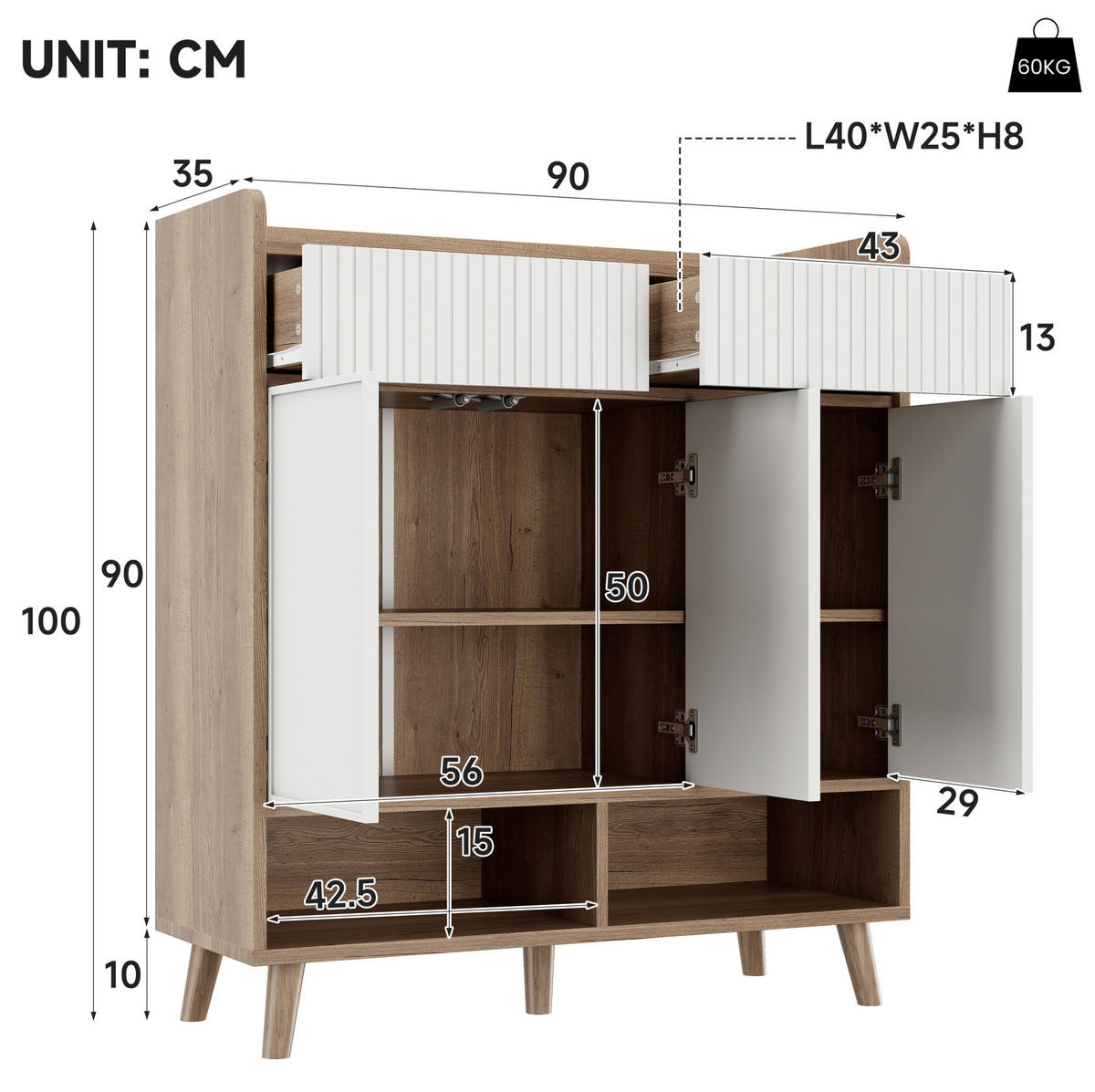 SCHUHSCHRANK aus MDF & Spanplatte 90x35x100cm in Weiß mit Kippsicherung - Weiß, Holzwerkstoff (90/100/35cm) - Modfu