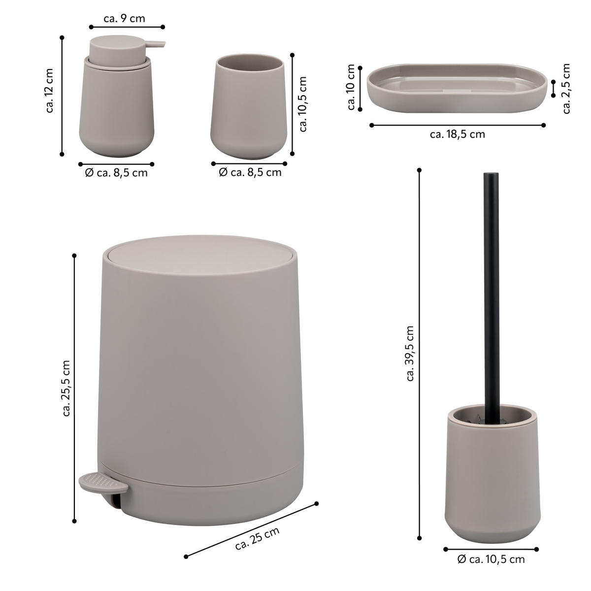 BAD-ACCESSOIRES-SET TESERO, Soft-Touch, taupe - Taupe, Kunststoff (22.5/25.5/25cm) - eluno