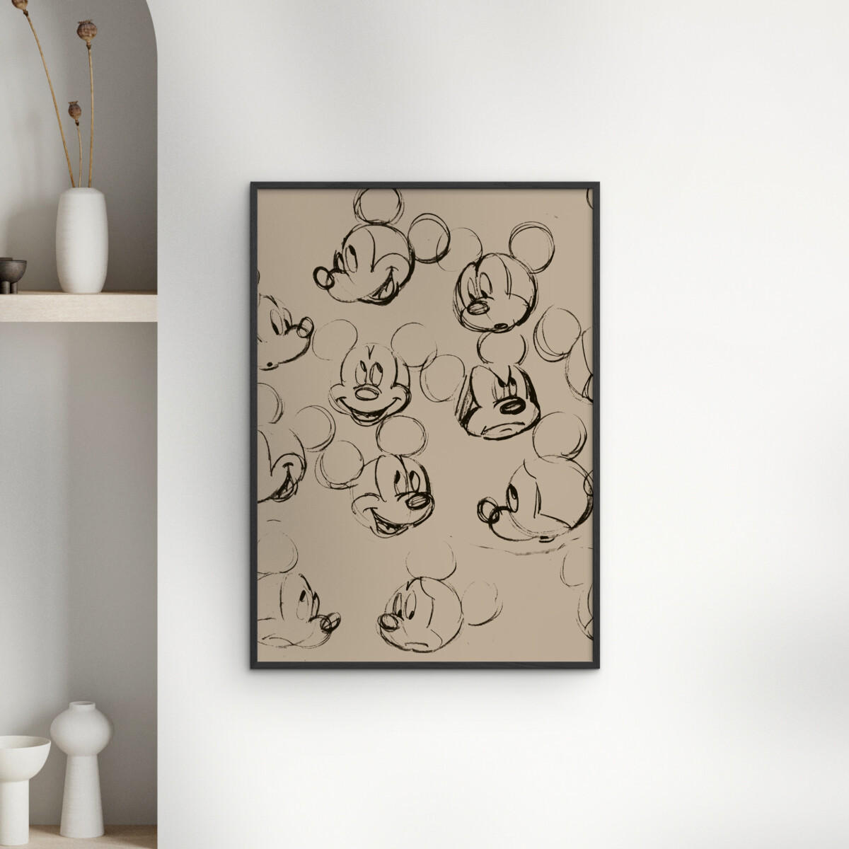 POSTER mit Rahmen Disney - Disney - Mickey Mouse Vintage Drawing No. 01 - Beige/Schwarz, Holz/Papier (70/100cm) - Poster&Frame