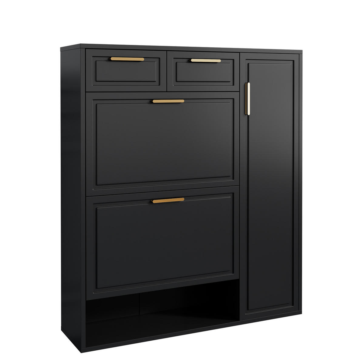 SCHUHSCHRANK 95/24/107 cm in Schwarz mit Schubladen und verstellbaren Regalen - Schwarz, Holzwerkstoff (95/107/24cm) - Flora Grace