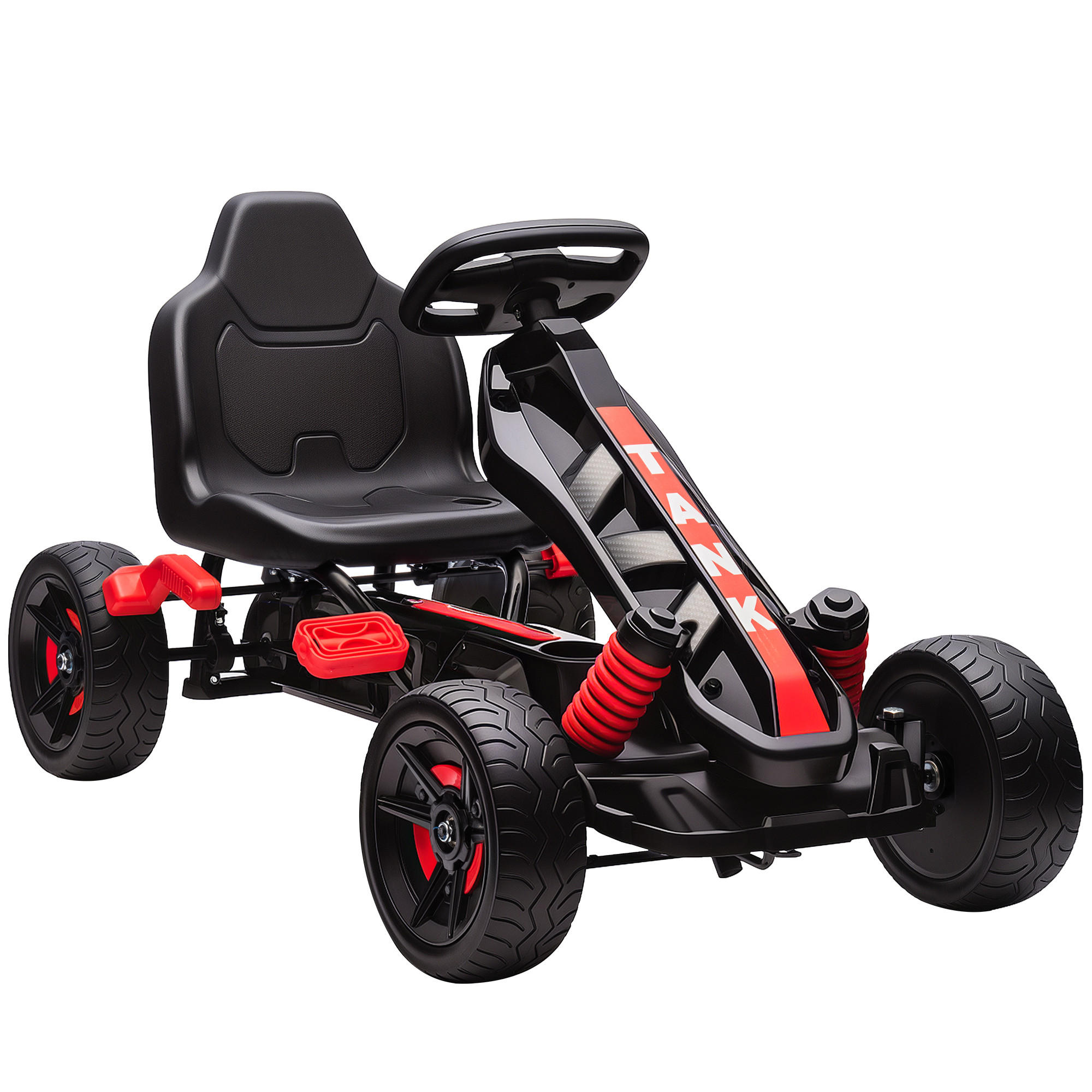 GOKART TRETAUTO mit Handbremse, Automatisches Kupplungssystem, EVA-Räder - Rot, Metall (100/59/60.5cm) - AIYAPLAY