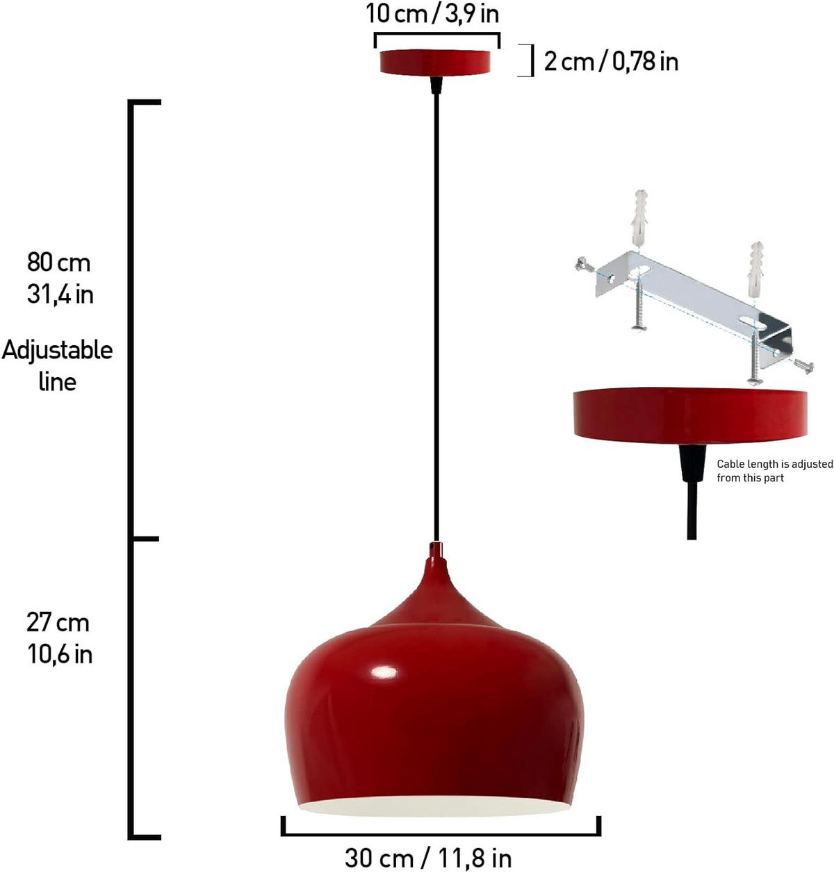PENDELLEUCHTE Kreis 30/30 - Rot, Metall (30/30cm) - Bamyum