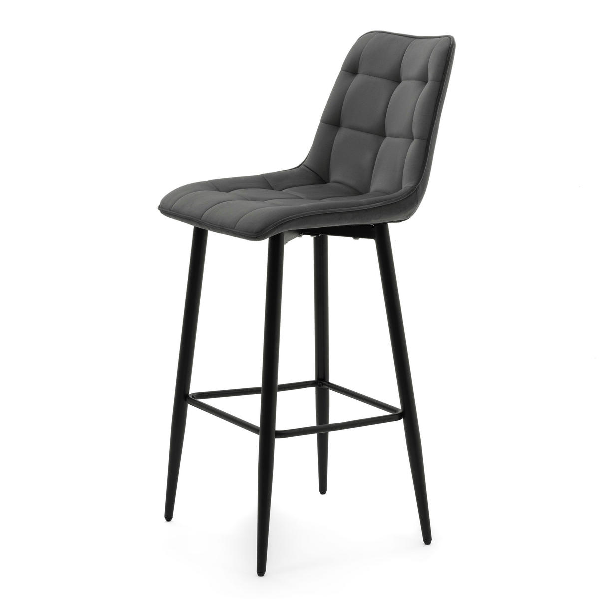BARHOCKER CHIC gespolsterter mit Steppung - grau - Samt Velours - Schwarz/Grau, Textil/Metall (46/109/56cm) - NEW HOME