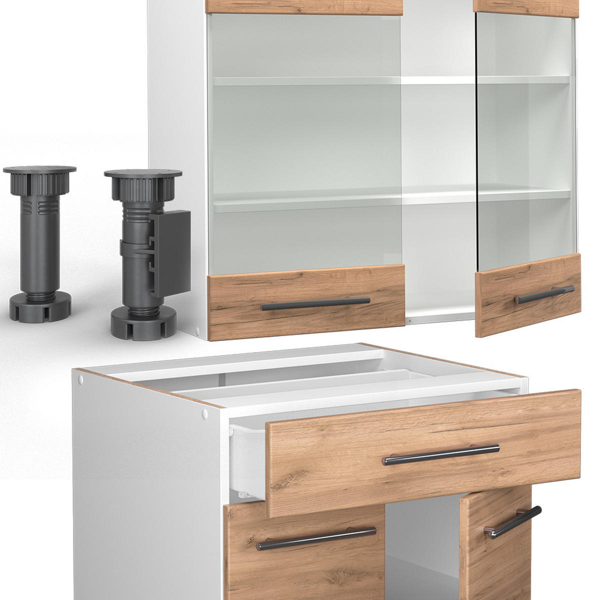 SINGLEKÜCHE Fame-Line Goldkraft Eiche/Weiß 140 cm ohne AP - Honigeiche/Eiche Wotan, Holzwerkstoff (140/81.6/46cm) - Vicco