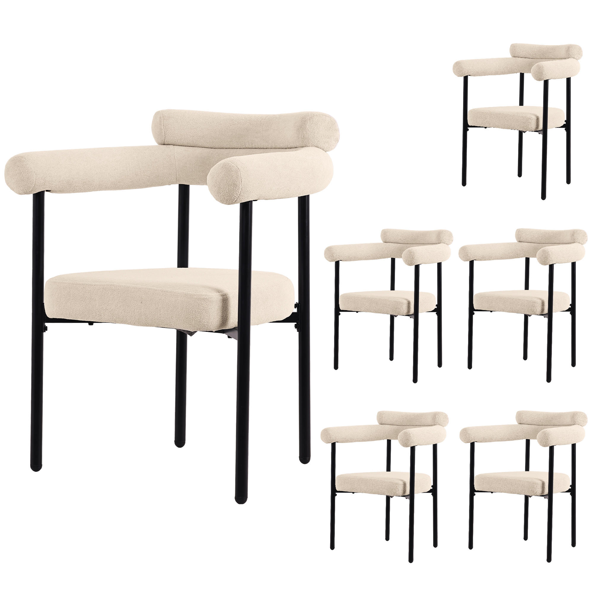 WOHNZIMMER STÜHLE mit Ringsitz Stoffbezug 6tlg Beige 70/62/84 cm - Beige, Textil (70/84/62cm) - EVRYAE
