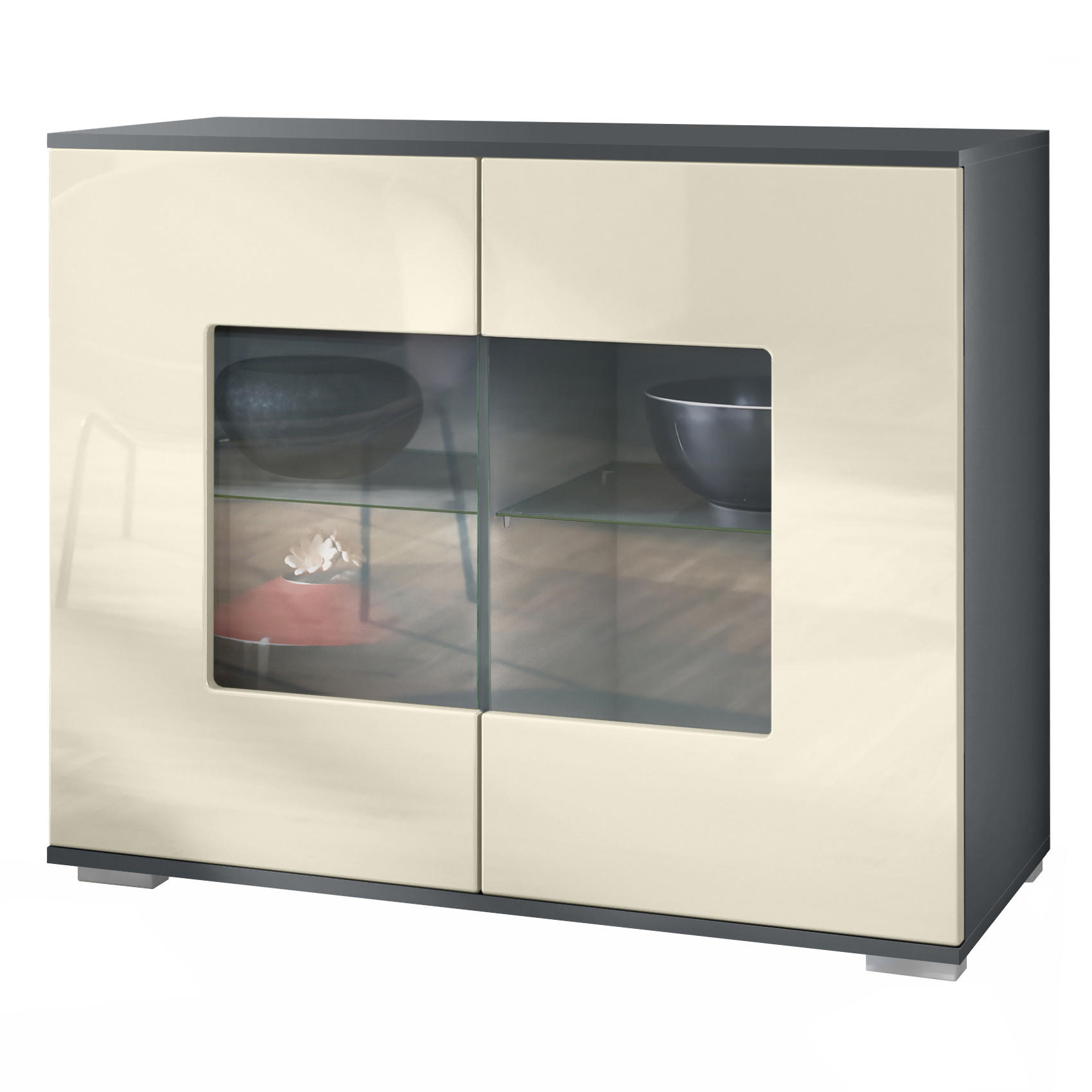 KOMMODE Grömitz Creme Hochglanz - Creme, Holzwerkstoff (92.5/75.5/35cm) - Vladon