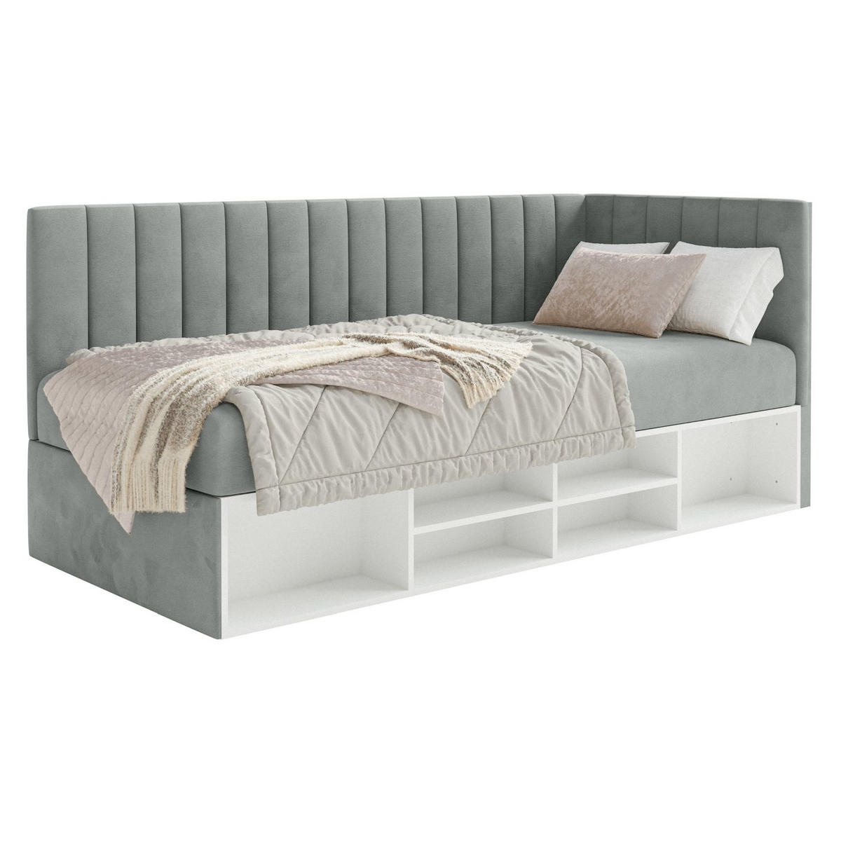 JUGENDBETT Ventrio Grau Easy-Clean-Samtbezug 90x200 cm - Grau, Holz/Textil (90/200cm) - Selsey