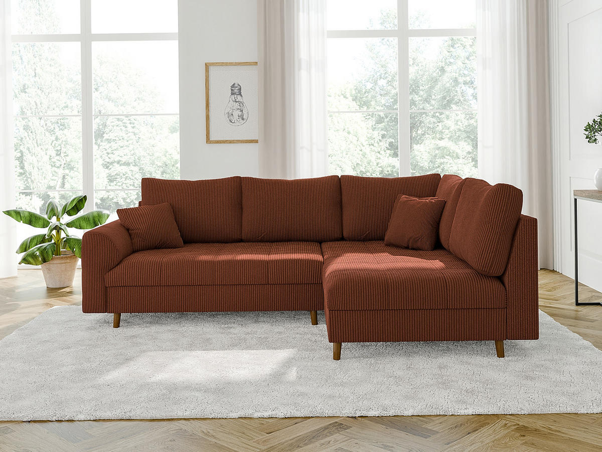 ECKSOFA inkl. Hocker Alma Terrakotta Cord - Ottomane rechts - Terracotta/Braun, Holz/Textil (231/161cm) - S-Style Möbel