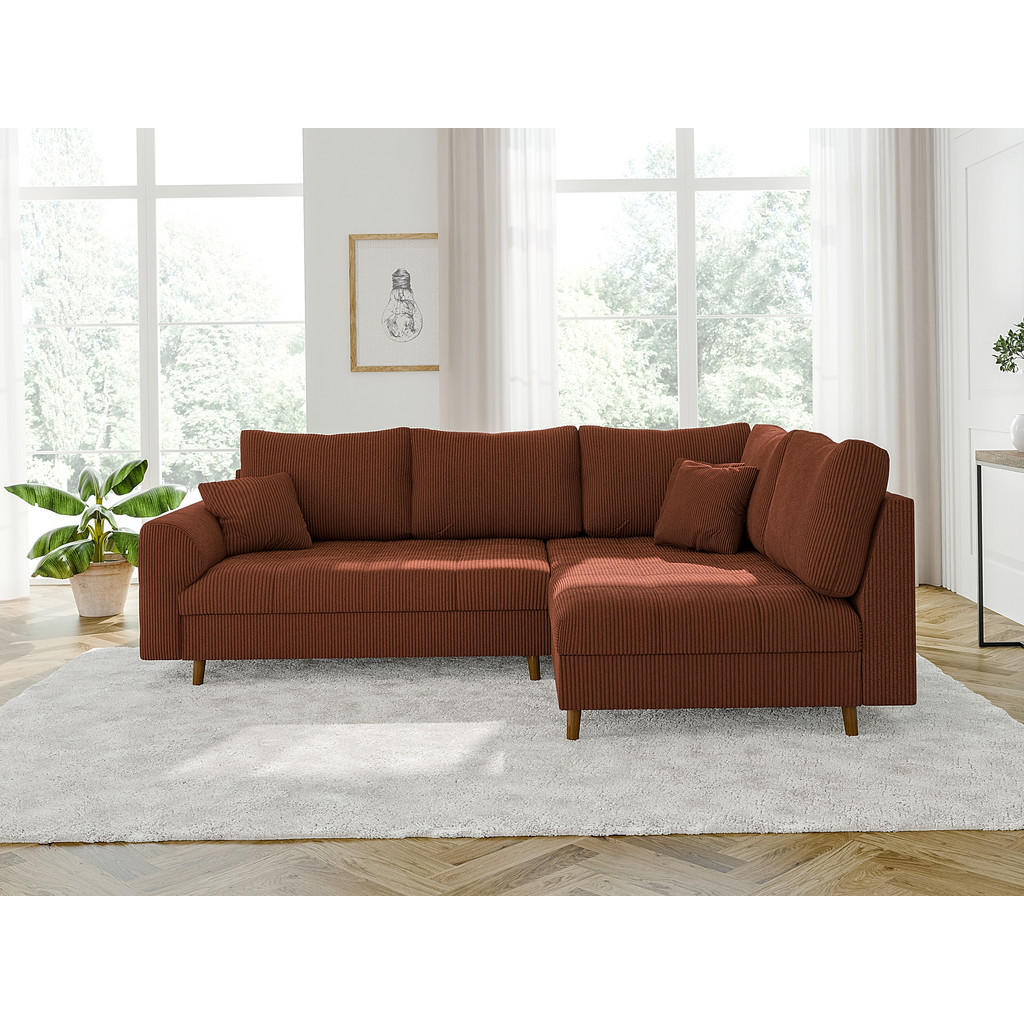 Thumbnail - S-Style Möbel Ecksofa, Terracotta, Textil, Echtholz, Teilmassiv,Buche, Birke, 4-Sitzer, Füllung: Polyetherschaumkern, L-...
