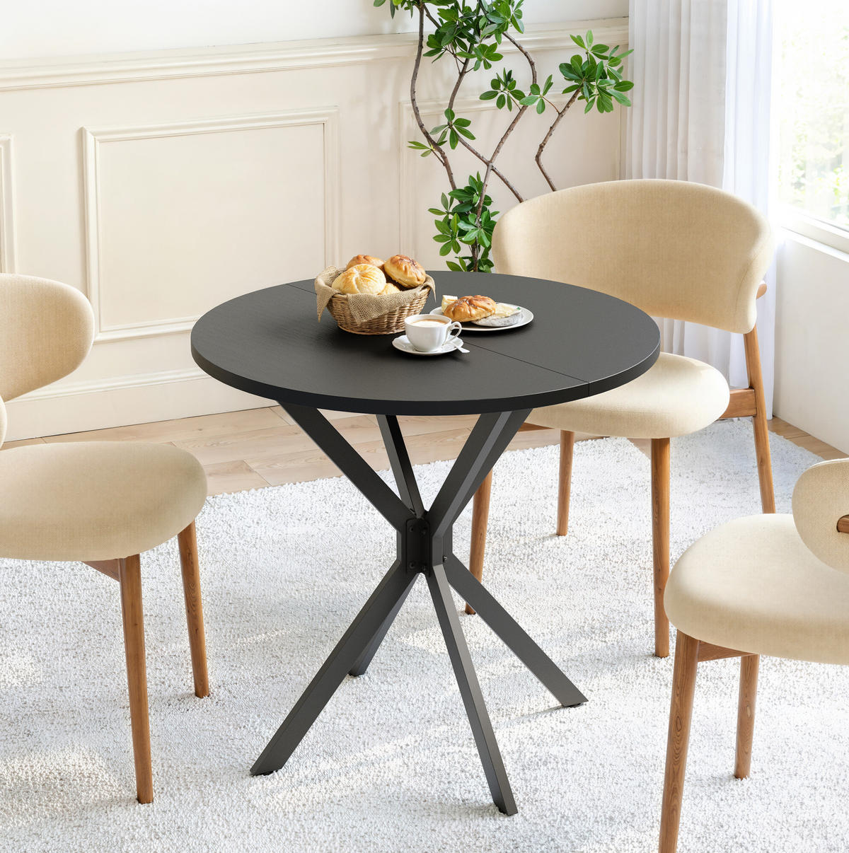 ESSTISCH 80/80/75 cm in Schwarz mit runder Platte und X-Gestell - Schwarz, Metall (80/80/75cm) - BEAOK