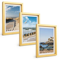 BILDER SET 3er Set - 20x30 cm Goldrahmen - Strand Holzsteg Klippen - Goldfarben, Kunststoff (20/30cm) - TULUP