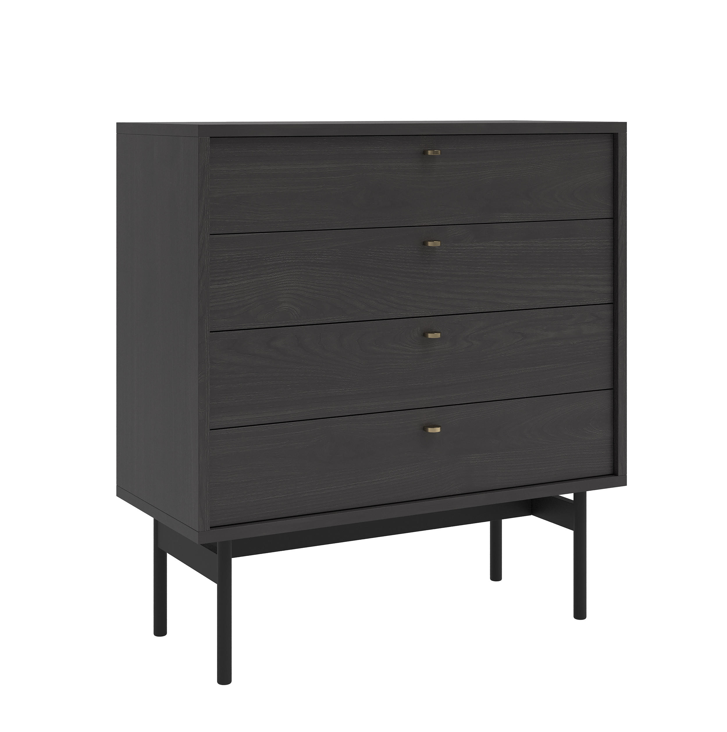 KOMMODE Olar Holzoptik Esche Portland Schwarz 85,5 cm - Goldfarben/Schwarz, Holzwerkstoff/Metall (85.5/91.9/38cm) - Selsey