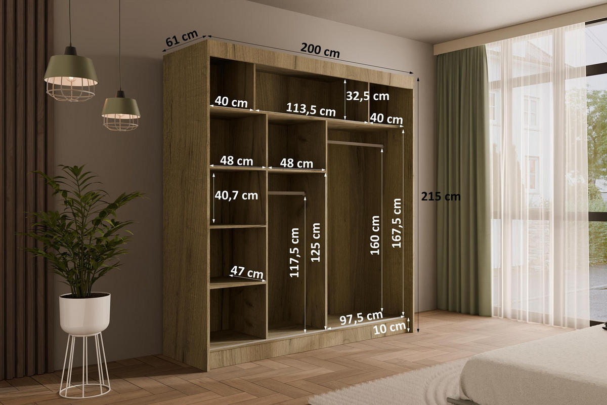 KLEIDERSCHRANK PAOKI - 200 cm - Braun - Braun, Holzwerkstoff (200/215/61cm) - ALTDECOR
