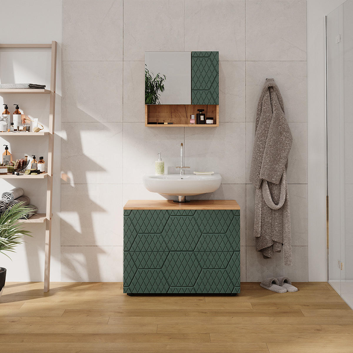 WASCHBECKENUNTERSCHRANK Irma Grün 80 cm mit 2 Schubladen - Grün, Holzwerkstoff (80/58.6/41cm) - Vicco
