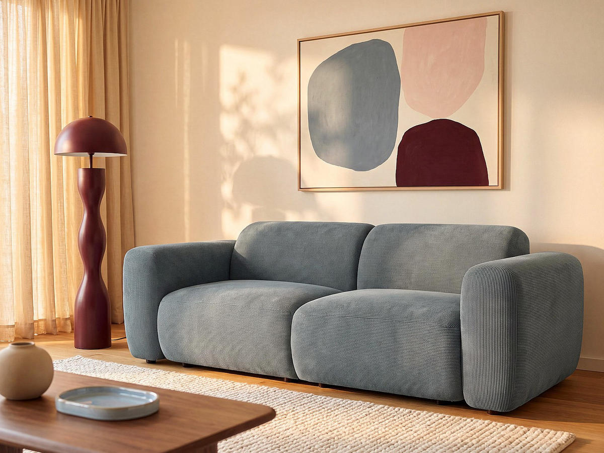 SOFA - 3 Personen - stoff - blau Pogni - Blau, Textil (205/73/97cm) - Vente-Unique
