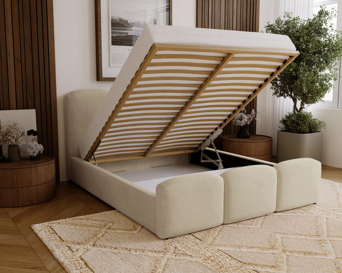 POLSTERBETT 200x200 cm Capri mit Bettkasten, Samt, Beige - Beige, Holz/Textil (200/200cm) - Emporius
