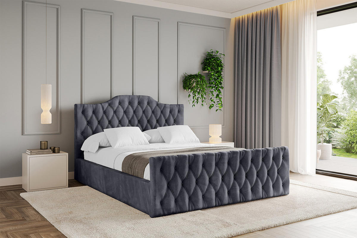 POLSTERBETT mit Bettkasten, Fußteil und Lattenrost, Boxbett mit Matratze H3/H4 - FALIO-Z 180x200 Dunkelgrau - Dunkelgrau, Holzwerkstoff/Textil (180/200cm) - ALTDECOR