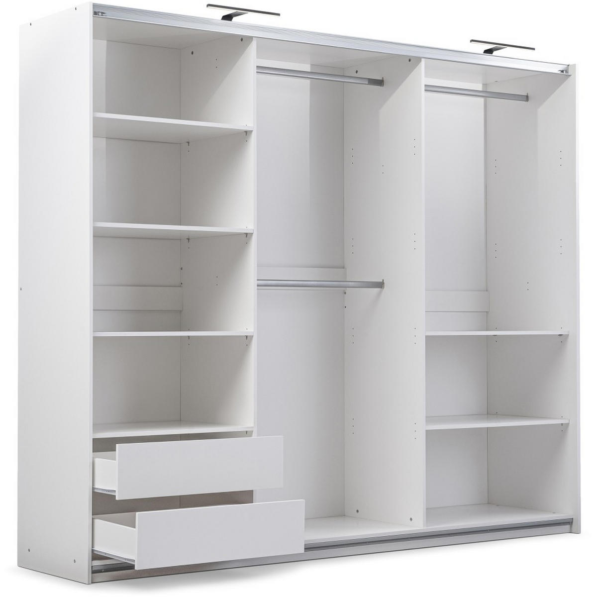 SCHWEBETÜRENSCHRANK Nicea mit 2 Türen und LED-Beleuchtung, 250 cm, Weiß - Weiß, Holzwerkstoff (250/215/65cm) - Beautysofa